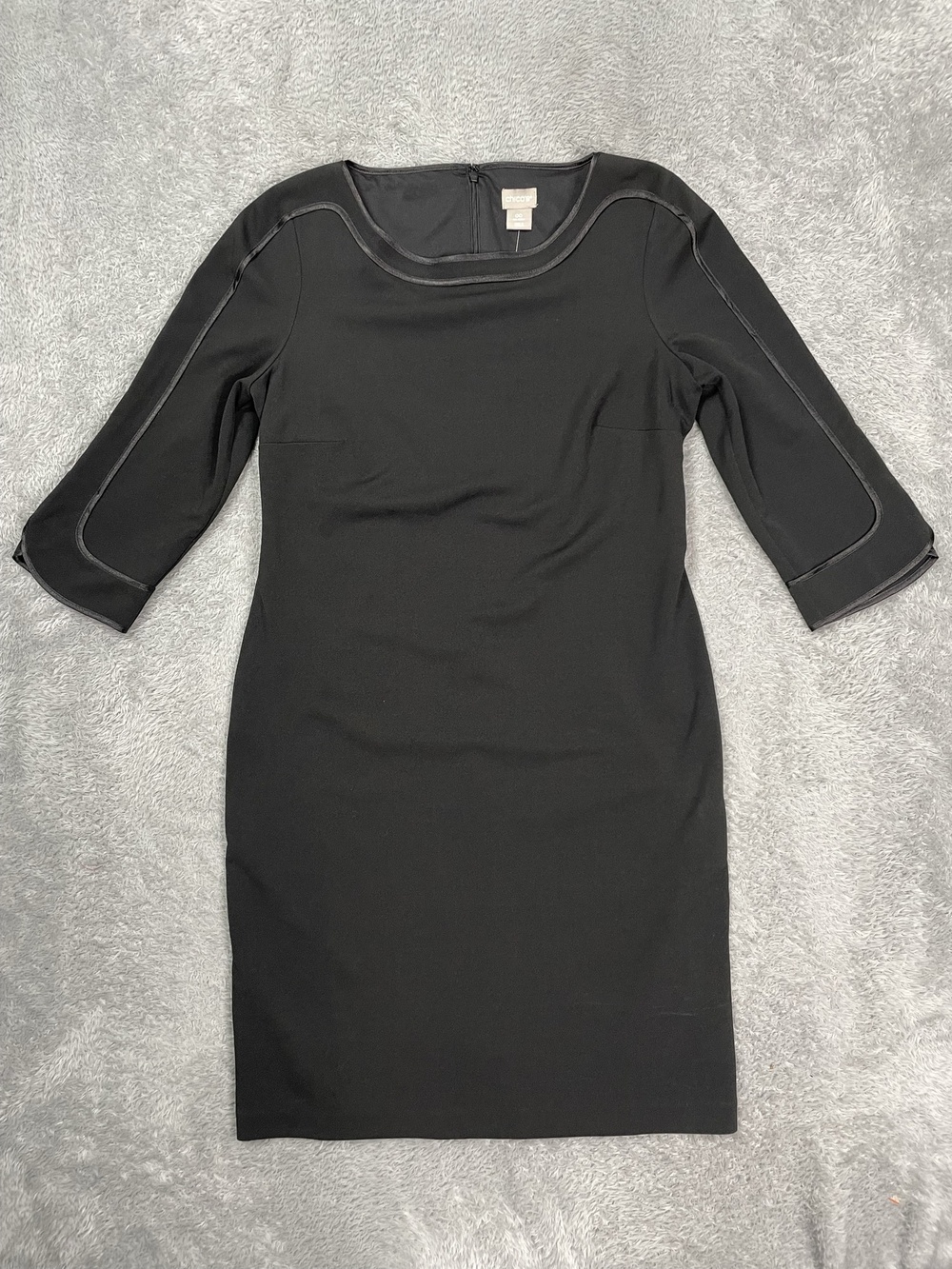 Chico's Shift Dress Womens 00 Black Piped Detail Midi 3/4 Sleeve Lined Workwear